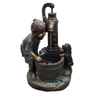 Alpine Boy and Water Pump Fountain with LED Light Multicolor   GXT468