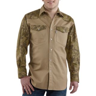 Carhartt Ironwood Snap Front Twill Work Shirt   Khaki/Camo, 2XL Tall, Model#