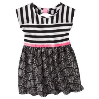 Circo Infant Toddler Girls Short Sleeve Striped Dress   Black/Pink 12 M