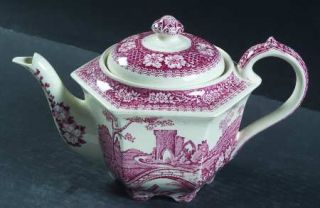 Sadler Brigadoon Red Teapot & Lid, Fine China Dinnerware   Red&White Flowers,Old