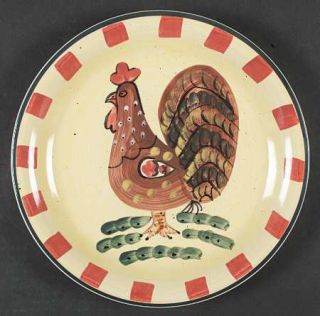 Baum Brothers Red Check Rooster Dinner Plate, Fine China Dinnerware   Abstract R
