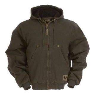 Berne Original Washed Hooded Jacket   Quilt Lined, Olive, 2XL, Model# HJ375