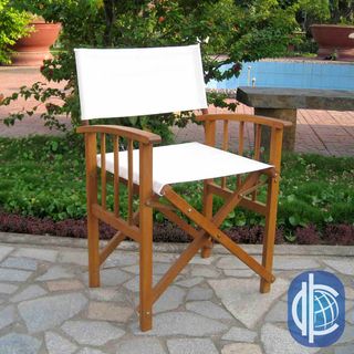 International Caravan Acacia Mission style Directors Chair (set Of 2) (Rustic brown stained acacia wood, ivory textweave fabricMaterials: Acacia hardwood, textweave fabricFinish: Rustic brown stainWeather resistant: YesUV protection: YesDimensions: 22 inc