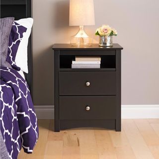Broadway Black 2 drawer and Open Cubbie Nightstand