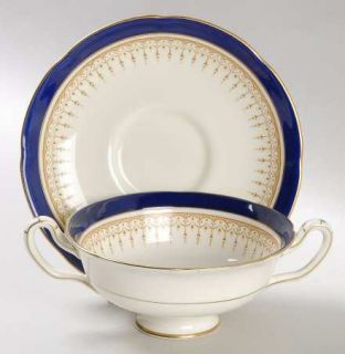 Royal Doulton Duke Of York Blue Footed Cream Soup Bowl & Saucer Set, Fine China