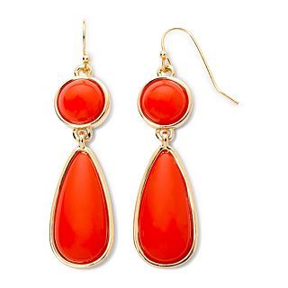 Liz Claiborne Gold Tone Orange Double Teardrop Earrings, Orange