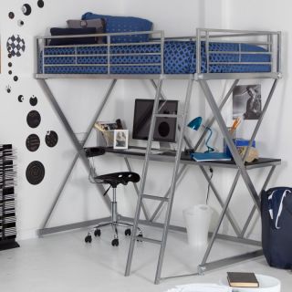 Hayneedle Duro Z Bunk Bed Loft with Desk   Silver   WB9102   SILV