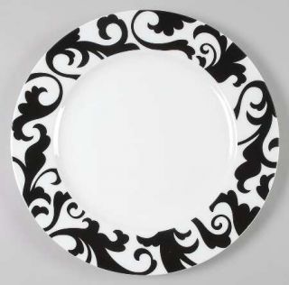 Ciroa Fiori Black Dinner Plate, Fine China Dinnerware   Black Scrolls,Rim,Smooth