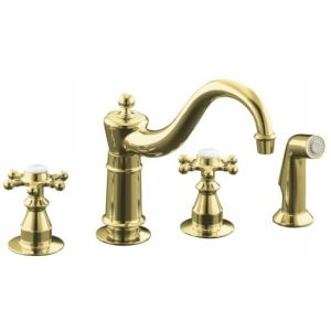 Kohler K 158 3 PB Antique Two Handle Kitchen Faucet with Sidespray
