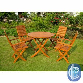 International Caravan Royal Tahiti Vigo 5 piece Patio Dining Set (Natural yellow balau wood colorMaterials: Yellow balau hardwoodFinish: Natural wood finishWeather resistantUV protectionFolding round table and chairs allow for easy deployment and storageU