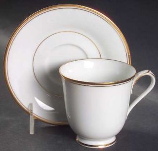 Noritake Allison Footed Cup & Saucer Set, Fine China Dinnerware   White With Gol