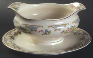 Syracuse Ensley Blue Gravy Boat with Attached Underplate, Fine China Dinnerware