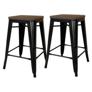 Counter Stool: Threshold Hampden 24 Black Industrial Counterstool with Wood