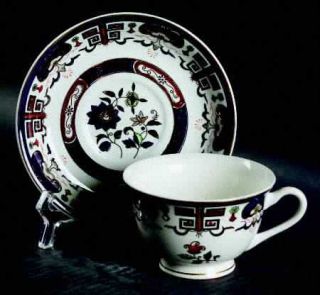 Nikko H491 Footed Cup & Saucer Set, Fine China Dinnerware   Double Phoenix,Blue/