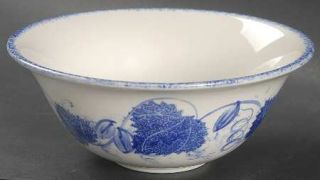 Poole Pottery Blue Leaf Soup/Cereal Bowl, Fine China Dinnerware   Blue Leaves On