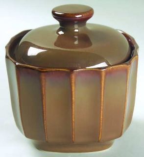 Sango Society Brown Sugar Bowl & Lid, Fine China Dinnerware   Brown,Ribbed,Multi