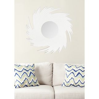 Safavieh Nouveau Wave White Mirror (White Materials: MDF and glassFinish: White Dimensions: 36 inches high x 36 inches wide x 0.79 inches deepMirror Only Dimensions: 14 inches diameterThis product will ship to you in 1 box.Furniture arrives fully assemble