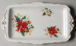 Royal Albert Poinsettia Large Sandwich Tray, Fine China Dinnerware   Red & White