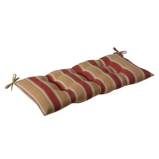 Pillow Perfect Outdoor Red/ Gold Stripe Tufted Loveseat Cushion (Red/goldPattern: StripeMaterials: 100 percent polyesterFill: 100 percent virgin polyester fiberClosure: Sewn seam Weather resistantUV protectedCare instructions: Spot clean Dimensions: 44 in