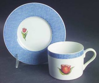 International Farmhouse Blue Flat Cup & Saucer Set, Fine China Dinnerware   Blue