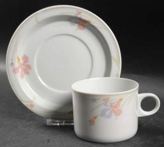 Studio Nova Iris Mist Flat Cup & Saucer Set, Fine China Dinnerware   Lavender/Or