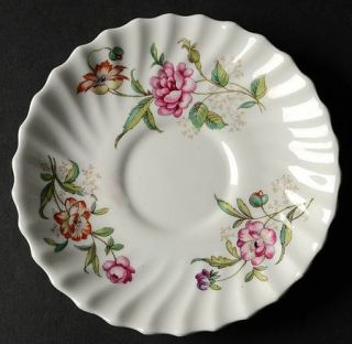 Royal Doulton Clovelly Saucer, Fine China Dinnerware   Pink Flowers, Green Leave