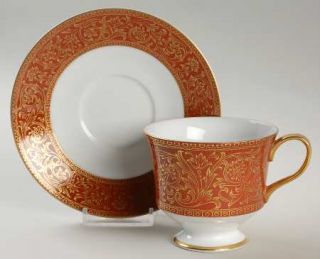 Sango Charlemagne Footed Cup & Saucer Set, Fine China Dinnerware   Gold Scroll F