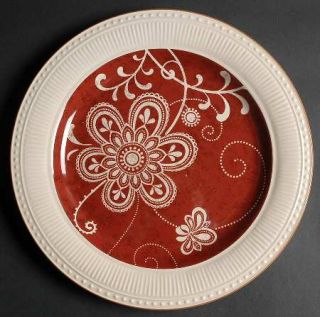 Pier 1 Maribeth Dinner Plate, Fine China Dinnerware   White Floral& Dots On Red,