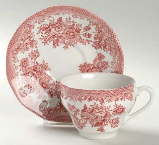 Wedgwood Asiatic Pheasants Pink (Enoch) Flat Cup & Saucer Set, Fine China Dinner