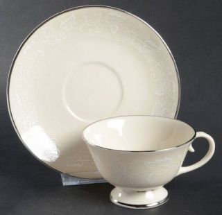 West Bend Chantilly Lace Footed Cup & Saucer Set, Fine China Dinnerware   White