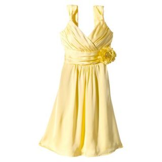TEVOLIO Womens Satin V Neck Dress with Removable Flower  Sassy Yellow   2