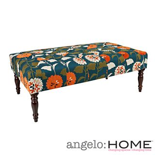 Angelo:home Margaux Orange And Turquoise Blue Meadow Flowers Tufted Cocktail Ottoman