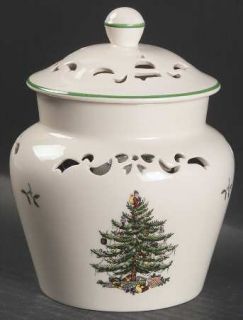Spode Christmas Tree Green Trim Open Pierced Potpourri, Fine China Dinnerware  
