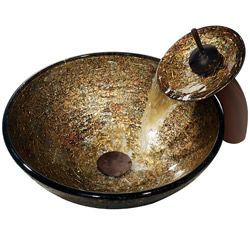 Vigo Textured Copper Vessel Sink And Waterfall Faucet (Textured copperExterior dimensions: 6 inches high x 16.5 inches in diameterInterior dimensions: 5.5 inches high x 15.5 inches in diameterDrain opening dimensions: 1.375 inches in diameterSolid tempere