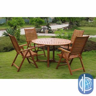 International Caravan Royal Tahiti Requena 5 piece Patio Dining Set (Natural yellow balau wood colorMaterials: Yellow balau hardwoodFinish: Natural wood finishWeather resistantUV protectionFolding round table allows for easy deployment and storage5 Positi
