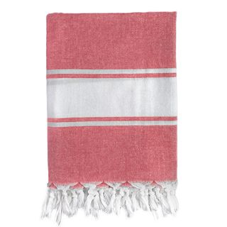 Classic Red Stripe Turkish Fouta Bath/ Beach Towel (Red Materials: 100 percent turkish cotton Care instructions: Machine wash cold. Gentle cycle with like color. No bleach mild detergent. Tumble dry low. Dimensions: 36 inches x 67 inches The digital image