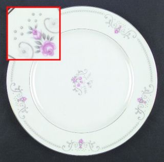 Mikasa Parliament Dinner Plate, Fine China Dinnerware   Pink Roses,Gray Scrolls