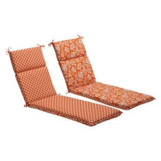 Outdoor Reversible Chaise Lounge Cushion   Orange/White Geometric/Floral