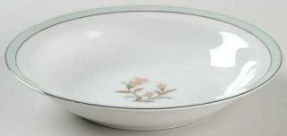 Jyoto Roberta Rim Soup Bowl, Fine China Dinnerware   Green Band,Floral Center
