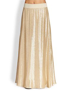 Marie France Van Damme Metallic Silk Blend Cover Up Skirt   Gold