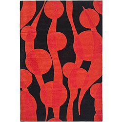 Handmade Soho Flora Black/ Red New Zealand Wool Rug (76 X 96) (BlackPattern: AbstractTip: We recommend the use of a non skid pad to keep the rug in place on smooth surfaces.All rug sizes are approximate. Due to the difference of monitor colors, some rug c