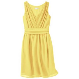 TEVOLIO Womens Chiffon V Neck Pleated Dress   Sassy Yellow   14