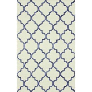Nuloom Handmade Moroccan Trellis Ivory/ Blue Faux silk Wool Rug (76 X 96) (BluePattern: AbstractTip: We recommend the use of a non skid pad to keep the rug in place on smooth surfaces.All rug sizes are approximate. Due to the difference of monitor colors,