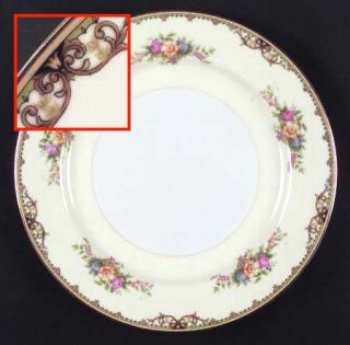 Noritake Mystery #50 Dinner Plate, Fine China Dinnerware   Green Border,Brown Sc