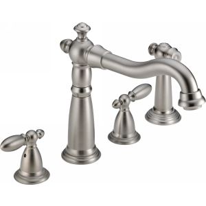 Delta Faucet 2256 SS DST Victorian Two Handle Widespread Kitchen Faucet with Spr