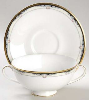 Royal Doulton Rhodes Footed Cream Soup Bowl & Cup Saucer Set, Fine China Dinnerw