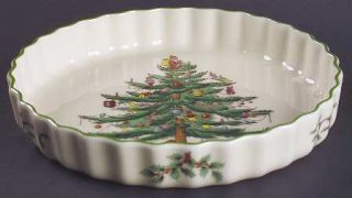 Spode Christmas Tree Green Trim 8 Quiche, Fine China Dinnerware   Newer Backsta