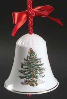 Spode Christmas Tree Green Trim Bell Ornament, Fine China Dinnerware   Newer Bac