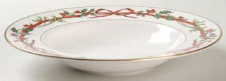 Royal Worcester Holly Ribbons Large Rim Soup Bowl, Fine China Dinnerware   Red R