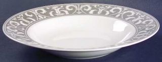 222 Fifth (PTS) Vertoni Silver Large Rim Soup Bowl, Fine China Dinnerware   Whit